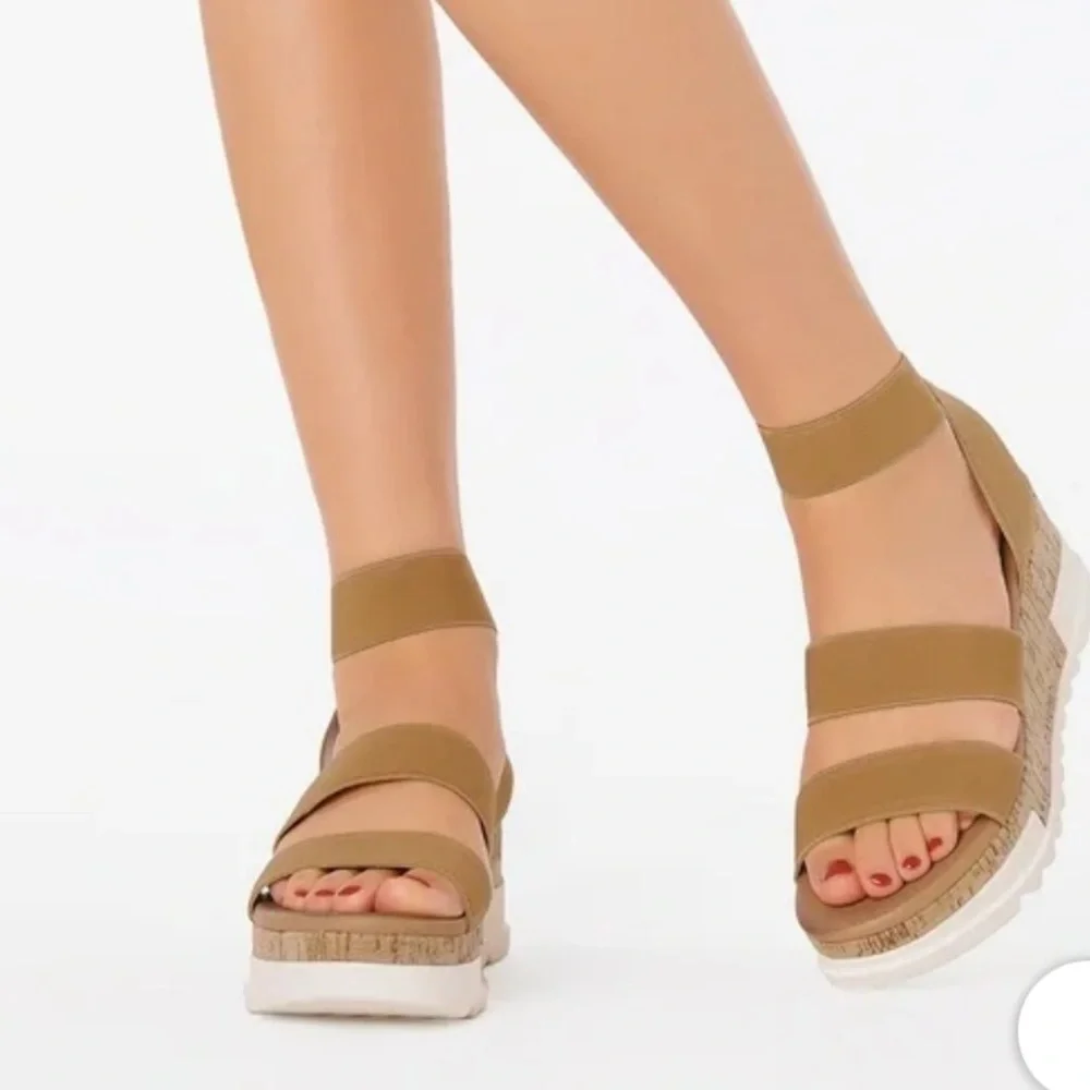 Open toe ankle strap casual platform espadrilles wedge sandals